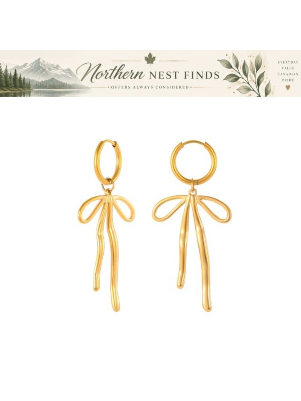 18K Gold Plated Bow Butterfly Drop Hoop Earrings Women Jewelry Gift